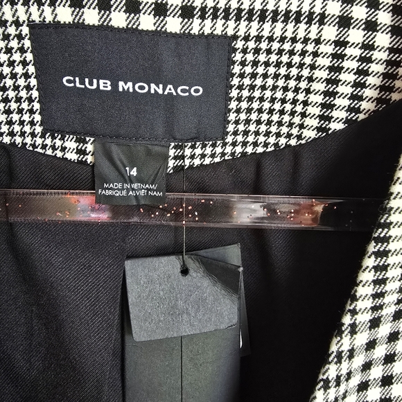 Club Monaco New Black White Plaid Double Breasted Blazer Jacket Womens Sz 14 - Picture 9 of 12